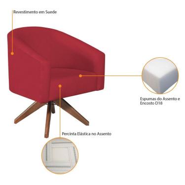 Imagem de Kit 02 Poltronas Decorativas Luiza Base Giratória De Madeira Suede - Amarena Móveis Vermelho