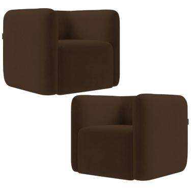 Imagem de Kit 02 Poltronas Decorativas Para Sala De Estar Fixa Living Peônia K01 Veludo Marrom