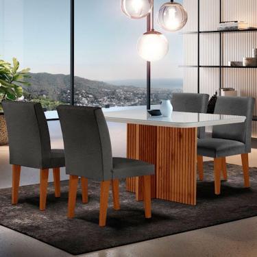 Imagem de Mesa Olimpia 120 Mdf Vidro Canto Copo Com 4 Cadeiras