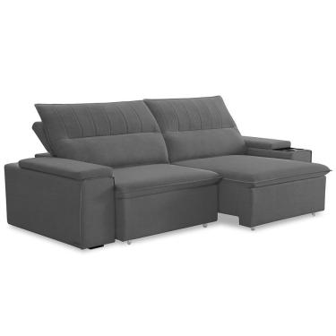 Imagem de Sofá Retrátil Reclinável Para Sala 3 Lugares 225cm Ricci F04 Veludo Cinza Escuro - Lyam Decor
