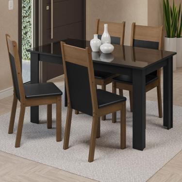 Imagem de Sala De Jantar Mesa Tampo De Vidro 4 Cadeiras Preto-rustic Eloá Madesa Preto-rustic