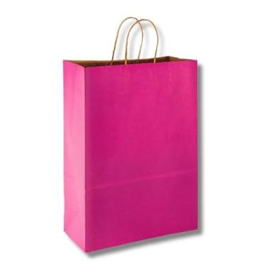 Imagem de Sacola De Papel Kraft Colorida Com Alça Para Presente Delivery - Embalagem para Presentes (Rosa, G-10 Unidades)