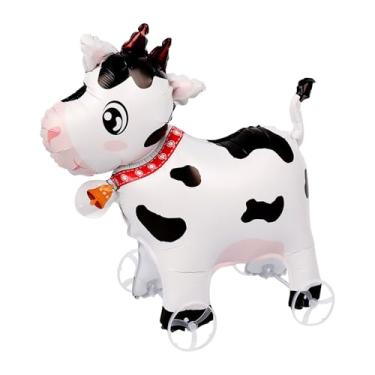 Imagem de Balões de alumínio de vaca leiteira andando com rodas em pé animal de estimação vaca leiteira balão fofo boi mylar balões para safári na selva, chá de bebê, tema animal, decoração de festa de