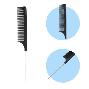 Imagem de Kit 6 Pentes de Cabelo Profissional Dentes Finos Cabo Metal Dompel