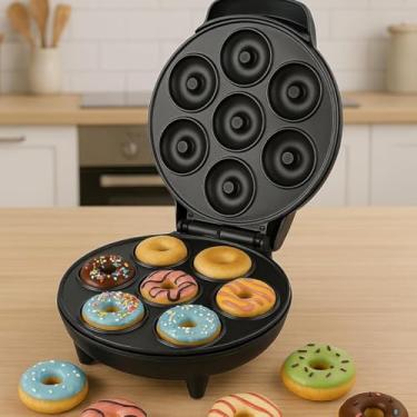 Imagem de Máquina de Donuts Elétrica, 7 Cavidades, Antiaderente, 1200W, 110V, Preta, para Uso Doméstico, 28x13,5x23cm