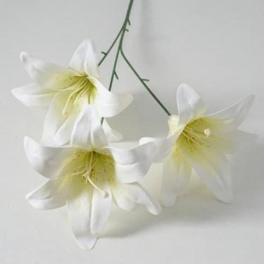 Imagem de Flores artificiais – Flor de seda com hastes de lírio branco, arranjos florais falsos para casa, banheiro, escritório, mesa, centro de mesa, prateleira, decoração de casamentos