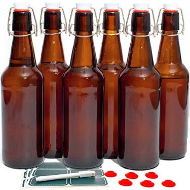 Imagem de Otis Classic Swing Lid Glass Bottles with Lids Flip Stoppers for Second Fermentation Kombucha Water Kefir Brewing Beer Set of 6 16 oz Amber