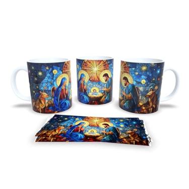 Imagem de Caneca Natalina Família Feliz, Porcelana Branca com Design Preto e Dourado, Decoração de Natal com Mensagem em Português (20005)