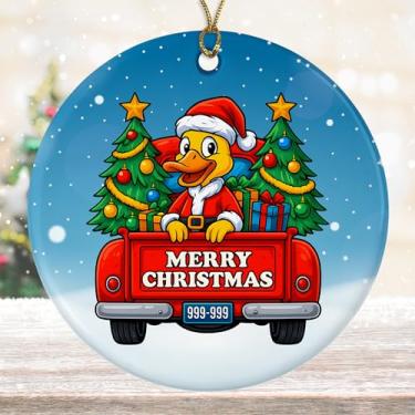 Imagem de DamienBrightGift Enfeite de Natal de Pato no Caminhão Vermelho - Decoração de Cerâmica Pássaro Papai Noel Bonito - Presente de Lembrança de Férias de Fazenda Engraçado - Decoração de Árvore de Natal