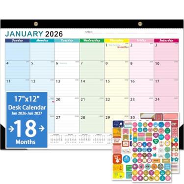 Imagem de Calendário de mesa 2026 – calendário mensal 2026-2027, janeiro de 2026 a junho de 2027, 43 x 30 cm, calendário grande de mesa 2026-2027 com papel grosso, blocos grandes, adesivos, calendário para casa