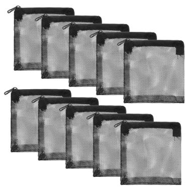 Imagem de 10 peças de sacos de mídia de filtro de aquário, mini bolsa de malha fina para aquário com zíper de plástico, sacos de filtro de malha reutilizáveis para tanque de peixes para carbono ativado