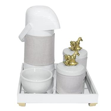 Imagem de Kit Higiene Bebê Potes Porcelanas Bandeja Cavalinho Dourado