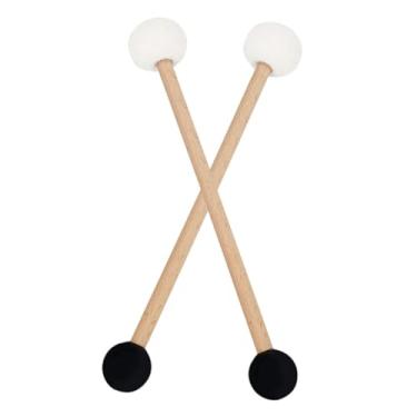 Imagem de Toddmomy 2 peças de martelo de borracha de feltro de ponta dupla com cabo de madeira bastão de percussão versátil para bumbo Tímpano e música de meditação