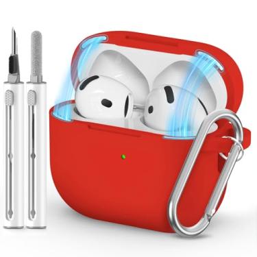 Imagem de Ljusmicker Capa para AirPods 4 2024 com trava magnética, capa protetora de silicone macio para Apple AirPods 4ª geração com kit de limpeza, capa para AirPod 4 com chaveiro para mulheres e homens