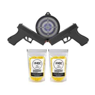 Imagem de Kit 02 Pistolas Airsoft Spring Glock Gk-v307 Alvo Bbs