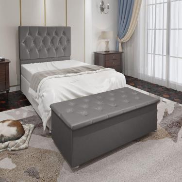 Imagem de Kit Cabeceira Solteiro E Recamier Baú 0,90M Cinza