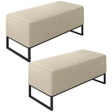 Imagem de Kit 02 Puffs Cléo W01 Base Ferro 90 Cm Linho Champagne