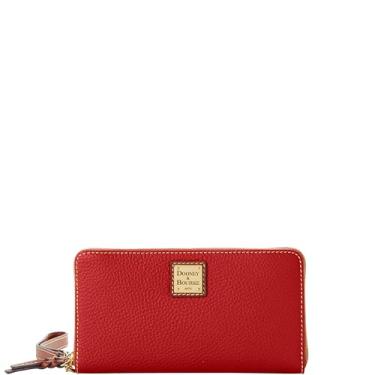 Imagem de Dooney & Bourke Bolsa tiracolo feminina grande com zíper em couro granulado, com alça de ombro removível, Vermelho, One Size