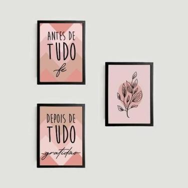 Imagem de Kit 3 Quadros Fé E Gratidão Chevron 45X34Cm Moldura Preta - Quadros On