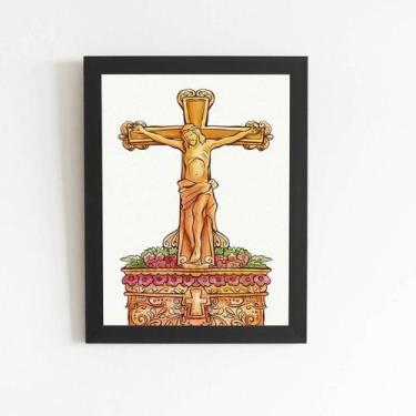 Imagem de Quadro Desenho Jesus Cristo Arte Moldura Preta 60X40Cm - Plimshop