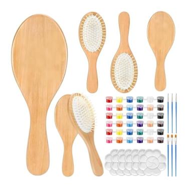Imagem de harayaa Kit de pintura com escova de cabelo de madeira, incluindo pincel e paleta. Ferramenta de estilização. Escova de madeira para barbearia, encontros e