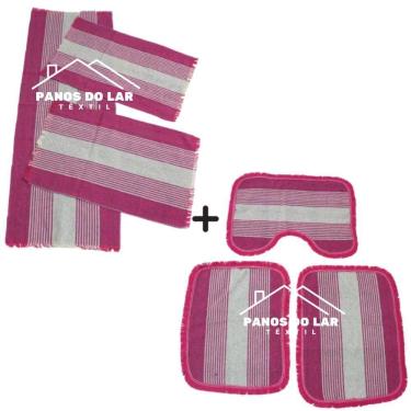 Imagem de Jogo De Banheiro + Kit Passadeira Tapete De Cozinha 3 Peças De Casa Cor:rosa Pink