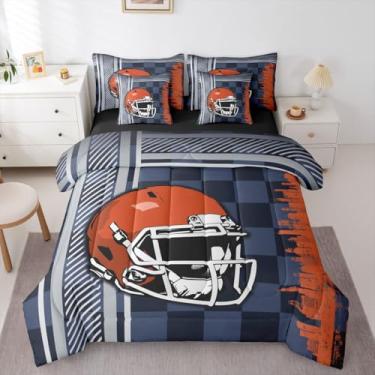 Imagem de Jogo de cama solteiro com estampa de futebol americano, cidade de futebol americano, 7 peças, jogo de cama esportivo europeu de rúgbi, bola de rúgbi, jogos competitivos, jogo de cama esportivo,