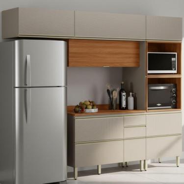 Imagem de Cozinha Modulada 4 Peças 270 Cm MDF DP2704 Nogueira Nude Prime Demartez