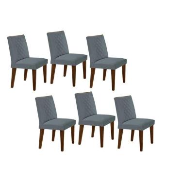 Imagem de Cadeira Sala de Jantar Jade Madeira Kit 6 Un Capuccino - Veludo Grafite - Rufato
