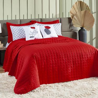 Imagem de Kit Colcha Matelassê Percal 300 fios Basic Casal 07 Peças 100% Poliéster - Vermelho Lady