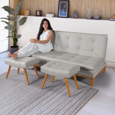 Imagem de Sofá Cama Reclinável Casal 3 Lugares em Corino Premium + 2 Banquetas – Conforto, Estilo e Funcionalidade em um Só Produto!