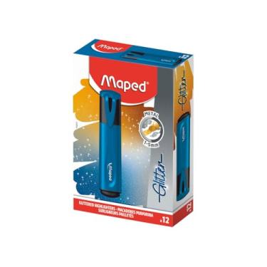 Imagem de Marca Texto FluoPeps Glitter Metal Azul, Caixa com 12 Unidades, Maped