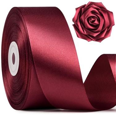 Imagem de Mauproy Fita de cetim vermelho escuro de 3,5 cm de largura, fita de tecido de poliéster sólido de 50 metros para fazer rosas, embrulho de presente, Natal, decorações de casamento, artesanato, laços