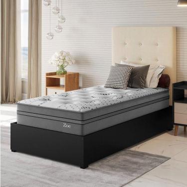 Imagem de Conjunto Cama Box Solteiro Zoe Com Molas Ensacadas  088x188x62,4cm Cinza