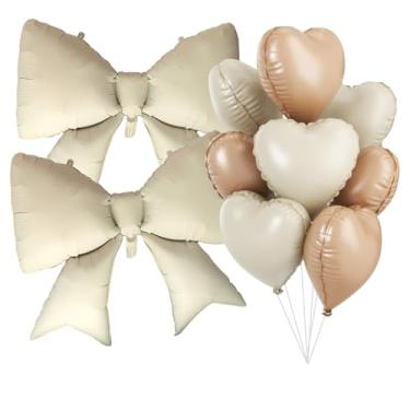 Imagem de Balões de lacinho creme, decorações de festa com 8 peças de balões de coração bege de 45,7 cm, balões de arco de hélio de 96 cm para aniversário, dia dos namorados, noivado, chá de bebê, decoração de