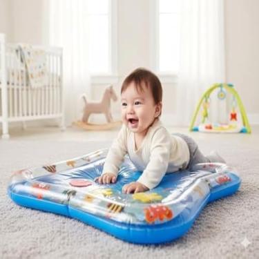 Imagem de Tapete inflavel, area aquatica, brinquedos, diversao para criancas, flutuante, recreacao, bebe, macio,azul