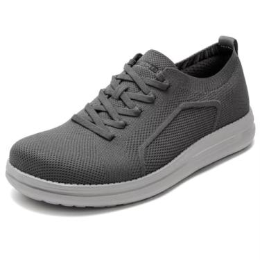 Imagem de 1TAZERO Sapatos masculinos largos para caminhada com biqueira – Sapatos ortopédicos descalços de largura extra larga para homens, sapatos casuais com suporte de arco, Cinza, 14 Wide