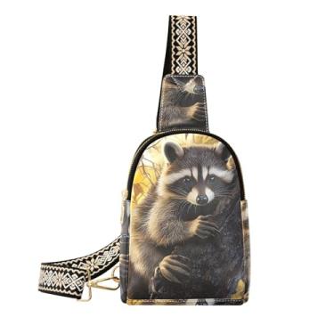 Imagem de CEBUGI Bolsa tiracolo feminina Raccoon pequena de couro, pochete transversal para trilhas, viagens ao ar livre