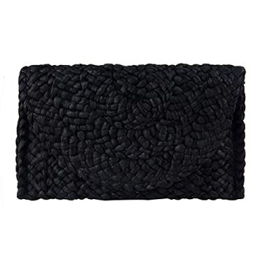 Imagem de Freie Liebe Bolsa clutch feminina de palha para o verão, praia, carteira, bolsas de mão, bolsa de mão, Preto, Large