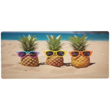 Imagem de Wassud Óculos de sol abacaxis mouse pad organizador de mesa grande teclado de computador tapete de mouse pad material de escritório 80 cm x 40 cm