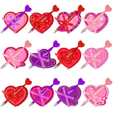 Imagem de Thenshop Conjunto de 48 canetas adesivas para dia dos namorados, 24 miniblocos de notas adesivas em forma de coração, 24 canetas de tinta de gel fofas para crianças, escola, sala de aula, presente de