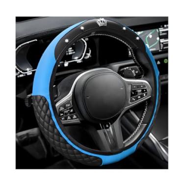 Imagem de MUQIDA Capa de volante de carro brilhante, capas de volante de couro elástico antiderrapante de 38 cm, protetor de roda de strass de cristal brilhante interior para mulheres e meninas (azul)
