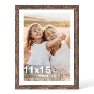 Imagem de Hongkee Porta-retrato de 28 x 38 cm com vidro, para exibição de 25 x 35 cm com tapete ou 28 x 38 cm sem tapete, molduras de madeira 28 x 38 cm para montagem na parede (marrom rústico, 1 pacote)