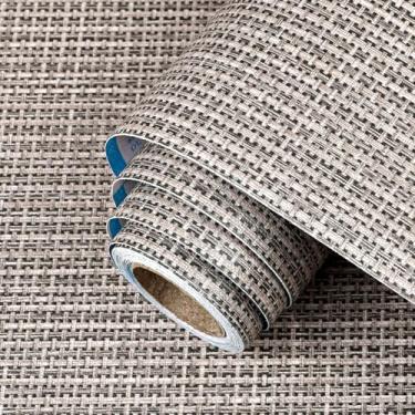 Imagem de Papel de parede texturizado marrom em tecido de grama, tecido de linho sintético, 39,9 x 299,7 cm, papel de parede de tecido sintético, impermeável, autoadesivo, removível, para armários de parede e