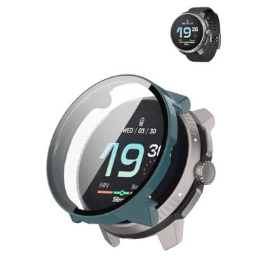 Imagem de Capa para relógio inteligente Suunto Race GPS Sports, protetor de tela de PC rígido, vidro temperado 9H ultrafino cobertura total amortecedor à prova de choque, verde