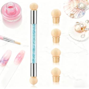Imagem de Caneta pontilhada de esponja de cabeça dupla azul com pincel de sombreamento gradiente com 4 cabeças de substituição para manicure UV em gel