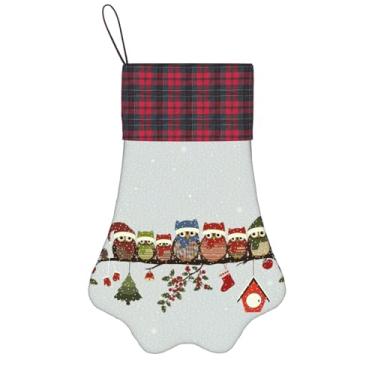 Imagem de SKKNT Lindas corujas de Natal no ramo estampado meias de Natal animais de estimação decoração de natal cães gatos árvore decoração doce presente conveniente