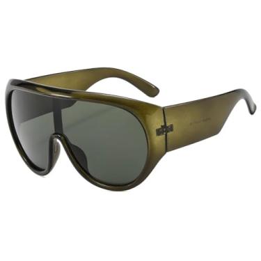 Imagem de HCHES Óculos de Sol Femininos Retro Fashion com Armação Grande e Proteção UV400 para Uso Casual e ao Ar Livre (Verde Oliva)