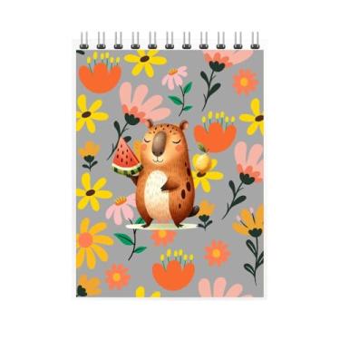 Imagem de Caderno Espiral com Ilustração de Urso com Frutas, Flores Coloridas, Design Infantil, Volta às Aulas 2026 (3, Cinza)