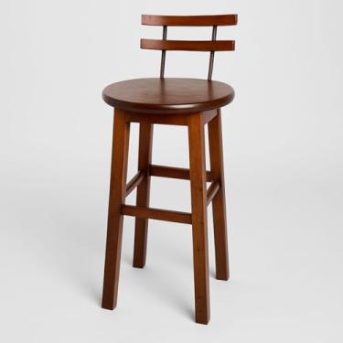 Imagem de Banqueta de Bar Redonda de Madeira Rústica Imbuia